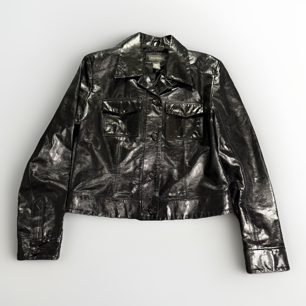 Vintage Banana Republic Women's Size S Black Leather Jacket Genuine Leather Moto